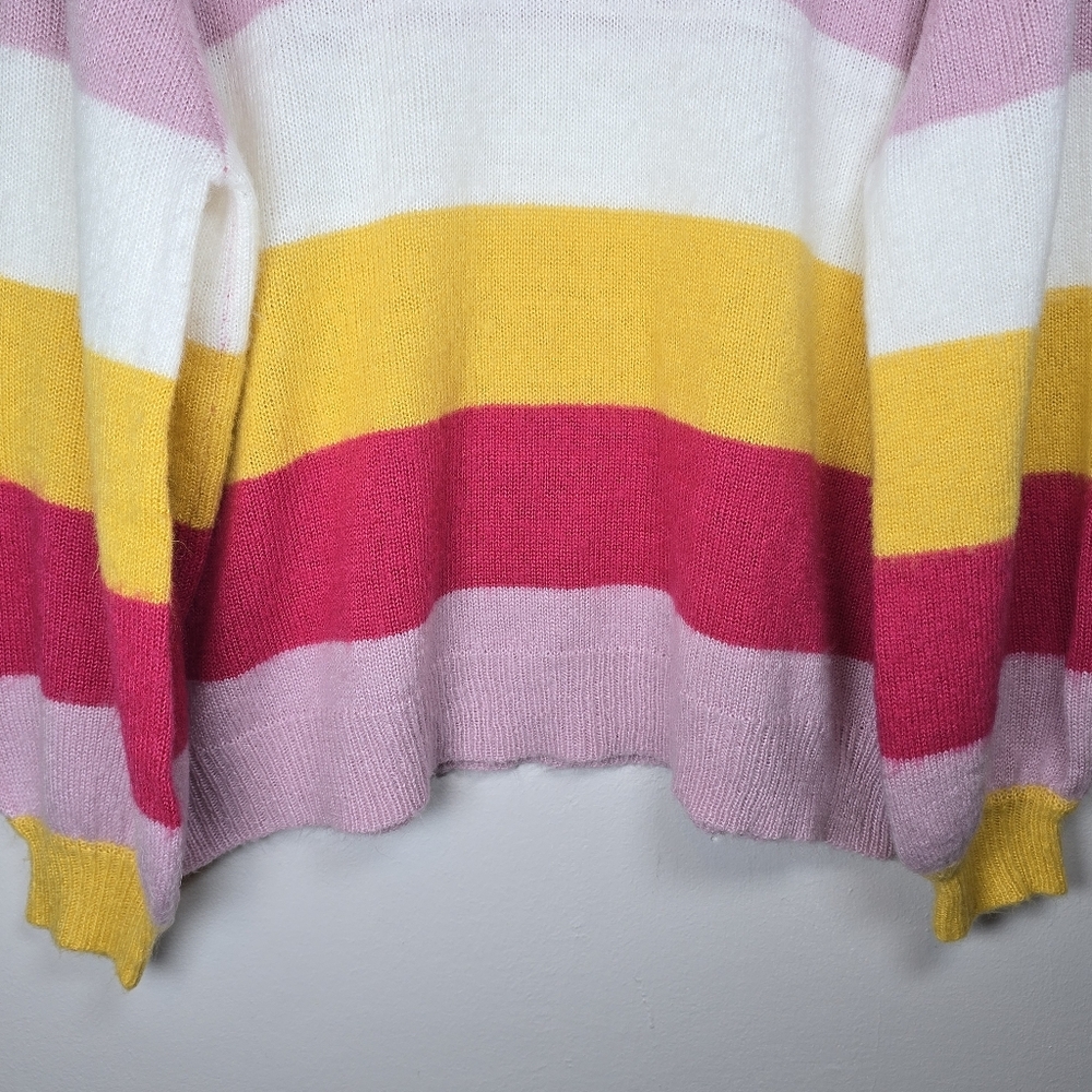 Eloquii Stripe Colorblock Fuzzy Knit Sweater Acrylic Sz 18-20 Balloon Sleeve - Picture 3 of 13